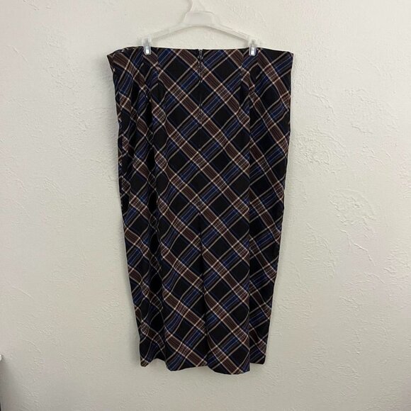 y2k brown blue plaid plus size dark academia grunge maxi skirt - Picture 4 of 8
